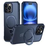 For iPhone 16 Pro Skin Feel Magnetic Holder MagSafe Phone Case(Royal Blue)