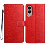For Samsung Galaxy S25 Edge 5G Flower Embossed Leather Phone Case(Red)