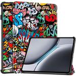 For OnePlus Pad 2 Custer Painted 3-Fold Holder Smart Leather Tablet Case(Graffiti)