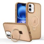 For iPhone 16 Plus Skin-feel Ring MagSafe Holder Phone Case(Desert Gold)