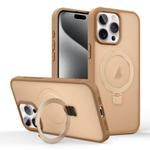 For iPhone 15 Pro Skin-feel Ring MagSafe Holder Phone Case(Desert Gold)