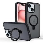 For iPhone 15 Plus Skin-feel Ring MagSafe Holder Phone Case(Black)