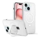 For iPhone 15 Plus Skin-feel Ring MagSafe Holder Phone Case(Transparent White)
