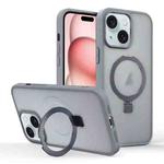 For iPhone 15 Skin-feel Ring MagSafe Holder Phone Case(Titanium Gray)