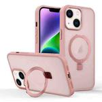 For iPhone 14 Plus Skin-feel Ring MagSafe Holder Phone Case(Pink)