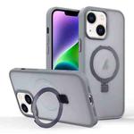 For iPhone 14 Skin-feel Ring MagSafe Holder Phone Case(Titanium Gray)