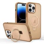 For iPhone 14 Pro Max Skin-feel Ring MagSafe Holder Phone Case(Desert Gold)