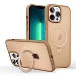 For iPhone 13 Pro Max Skin-feel Ring MagSafe Holder Phone Case(Desert Gold)