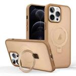 For iPhone 12 Pro Skin-feel Ring MagSafe Holder Phone Case(Desert Gold)