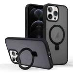 For iPhone 12 Pro Skin-feel Ring MagSafe Holder Phone Case(Black)
