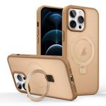 For iPhone 12 Pro Max Skin-feel Ring MagSafe Holder Phone Case(Desert Gold)