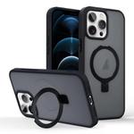 For iPhone 12 Pro Max Skin-feel Ring MagSafe Holder Phone Case(Black)
