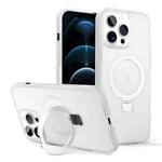 For iPhone 12 Pro Max Skin-feel Ring MagSafe Holder Phone Case(Transparent White)
