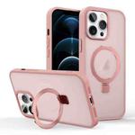 For iPhone 12 Pro Max Skin-feel Ring MagSafe Holder Phone Case(Pink)