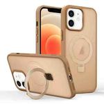 For iPhone 12 Skin-feel Ring MagSafe Holder Phone Case(Desert Gold)