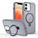 For iPhone 12 Skin-feel Ring MagSafe Holder Phone Case(Titanium Gray)