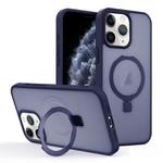 For iPhone 11 Pro Max Skin-feel Ring MagSafe Holder Phone Case(Dark Blue)