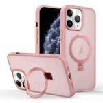 For iPhone 11 Pro Max Skin-feel Ring MagSafe Holder Phone Case(Pink)