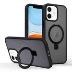 For iPhone 11 Skin-feel Ring MagSafe Holder Phone Case(Black)