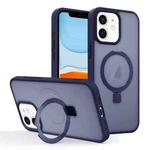 For iPhone 11 Skin-feel Ring MagSafe Holder Phone Case(Dark Blue)