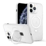 For iPhone 11 Pro Skin-feel Ring MagSafe Holder Phone Case(Transparent White)