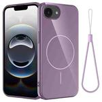 For iPhone 16e Glossy TPU Shockproof MagSafe Phone Case with Lanyard(Purple)