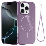 For iPhone 16 Pro Max Glossy TPU Shockproof MagSafe Phone Case with Lanyard(Purple)