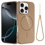 For iPhone 16 Pro Max Glossy TPU Shockproof MagSafe Phone Case with Lanyard(Gold)