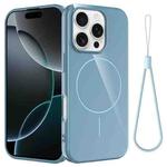 For iPhone 16 Pro Glossy TPU Shockproof MagSafe Phone Case with Lanyard(Blue)