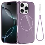 For iPhone 16 Pro Glossy TPU Shockproof MagSafe Phone Case with Lanyard(Purple)