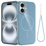 For iPhone 16 Plus Glossy TPU Shockproof MagSafe Phone Case with Lanyard(Blue)