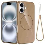 For iPhone 16 Plus Glossy TPU Shockproof MagSafe Phone Case with Lanyard(Gold)