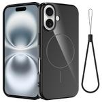 For iPhone 16 Plus Glossy TPU Shockproof MagSafe Phone Case with Lanyard(Black)