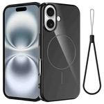 For iPhone 16 Glossy TPU Shockproof MagSafe Phone Case with Lanyard(Black)