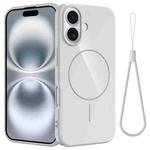 For iPhone 16 Glossy TPU Shockproof MagSafe Phone Case with Lanyard(White)