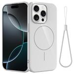 For iPhone 15 Pro Max Glossy TPU Shockproof MagSafe Phone Case with Lanyard(White)