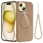 For iPhone 15 Plus Glossy TPU Shockproof MagSafe Phone Case with Lanyard(Gold)