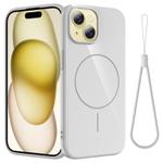 For iPhone 14 Plus Glossy TPU Shockproof MagSafe Phone Case with Lanyard(White)