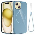 For iPhone 14 Glossy TPU Shockproof MagSafe Phone Case with Lanyard(Blue)