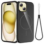 For iPhone 14 Glossy TPU Shockproof MagSafe Phone Case with Lanyard(Black)