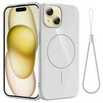 For iPhone 14 Glossy TPU Shockproof MagSafe Phone Case with Lanyard(White)