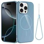 For iPhone 14 Pro Glossy TPU Shockproof MagSafe Phone Case with Lanyard(Blue)
