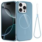 For iPhone 14 Pro Max Glossy TPU Shockproof MagSafe Phone Case with Lanyard(Blue)