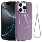 For iPhone 14 Pro Max Glossy TPU Shockproof MagSafe Phone Case with Lanyard(Purple)