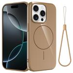 For iPhone 13 Pro Max Glossy TPU Shockproof MagSafe Phone Case with Lanyard(Gold)