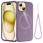 For iPhone 13 Glossy TPU Shockproof MagSafe Phone Case with Lanyard(Purple)
