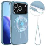 For iPhone 17 Pro Max Glossy TPU Shockproof MagSafe Phone Case with Lanyard(Blue)