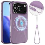For iPhone 17 Pro Max Glossy TPU Shockproof MagSafe Phone Case with Lanyard(Purple)