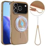 For iPhone 17 Pro Max Glossy TPU Shockproof MagSafe Phone Case with Lanyard(Gold)