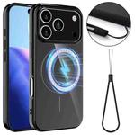 For iPhone 17 Pro Max Glossy TPU Shockproof MagSafe Phone Case with Lanyard(Black)